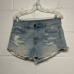 American Eagle Outfitters Women's Light Blue Distressed Denim Shorts y2k hippy